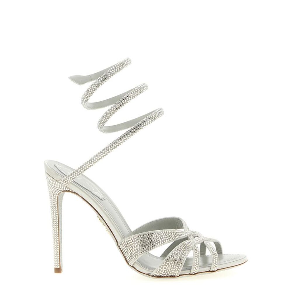 RENE CAOVILLA Silver Viscose Stiletto Heel Women's Sandals